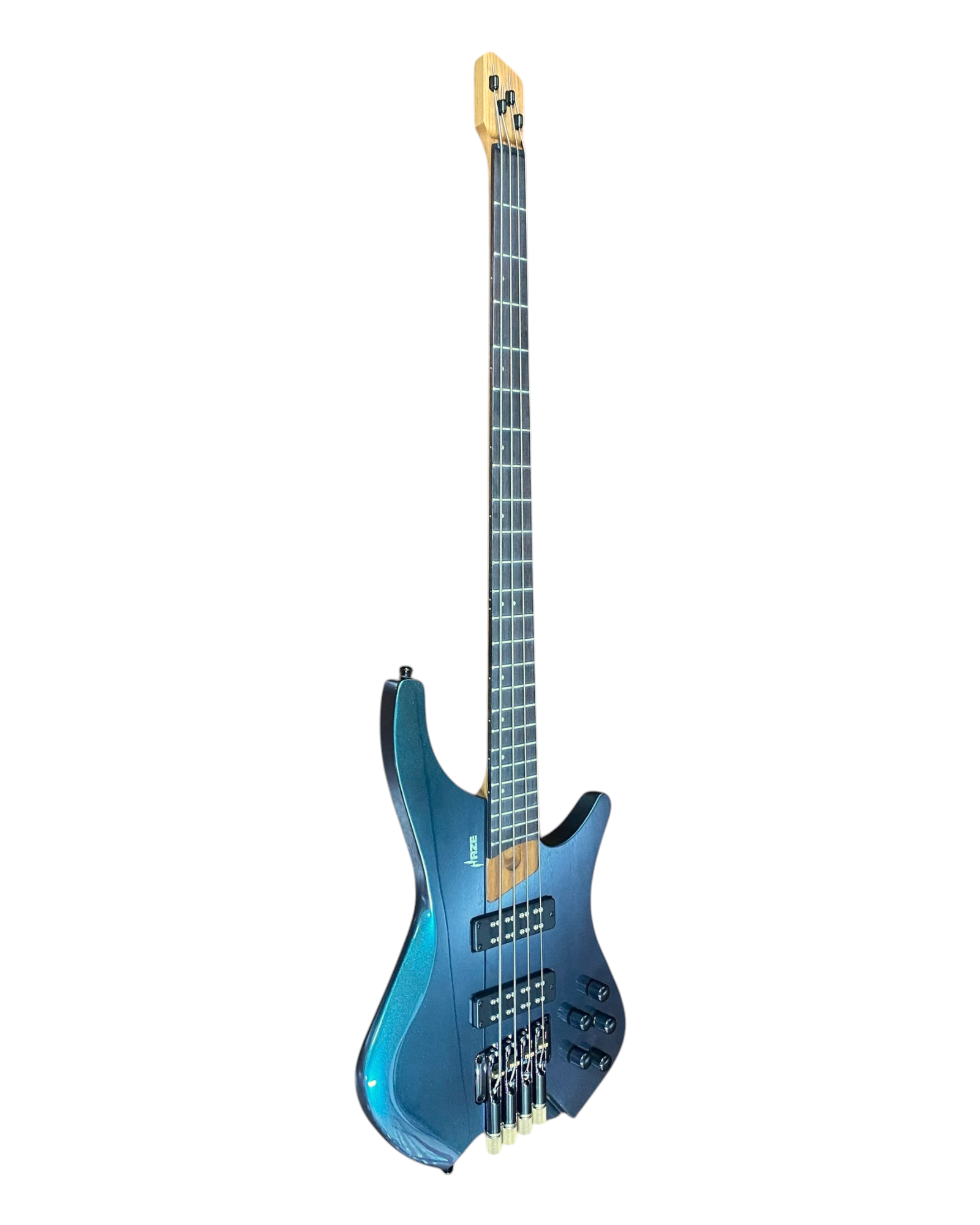 Haze HB4GNP Aurora Series Headless Electric Bass – 24-Fret Roasted Maple Neck, Green-Purple Chameleon Finish, & Active BJ-80 Pickups