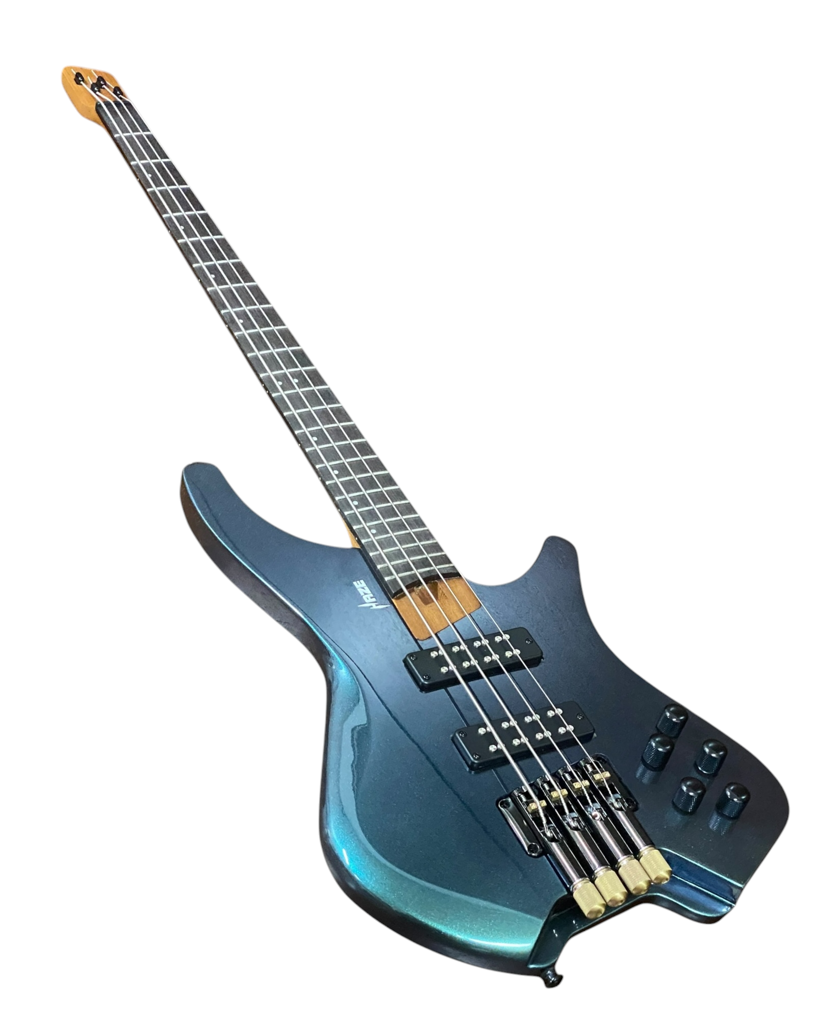 Haze HB4GNP Aurora Series Headless Electric Bass – 24-Fret Roasted Maple Neck, Green-Purple Chameleon Finish, & Active BJ-80 Pickups