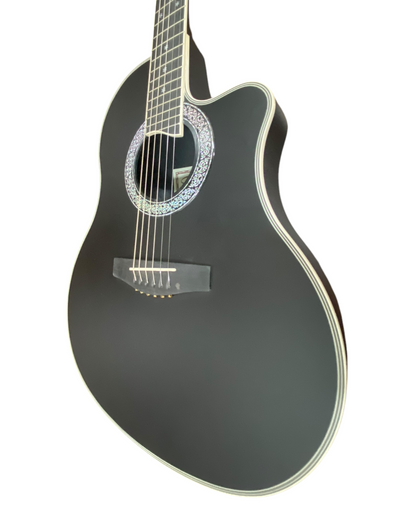 Haze SP721CEQMBK Roundback Built-In Pickups Fibre Glass Back Acoustic Guitar - Black