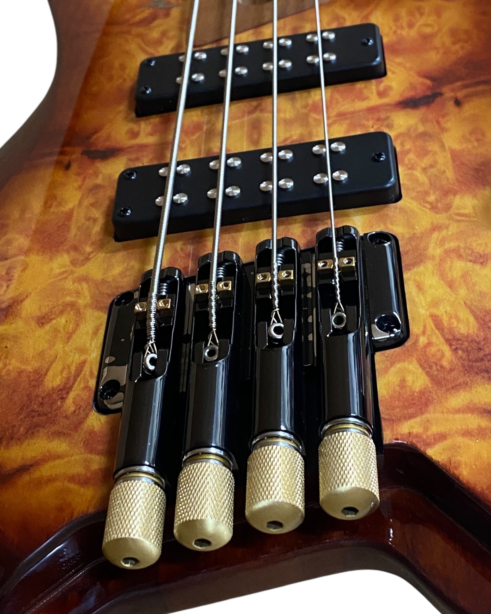 Haze B4H Timberline Series Headless Electric Bass – Roasted Maple Neck, Natural Brown Veneer, & Passive BJ-80 Pickups