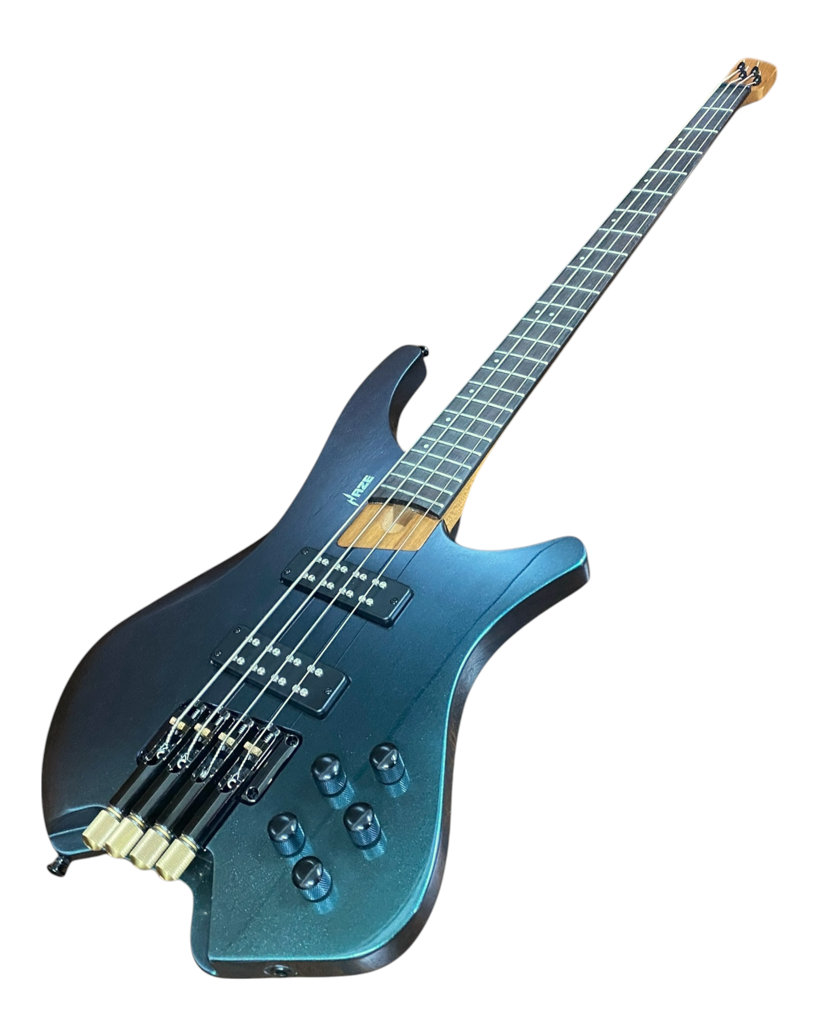 Haze HB4GNP Aurora Series Headless Electric Bass – 24-Fret Roasted Maple Neck, Green-Purple Chameleon Finish, & Active BJ-80 Pickups