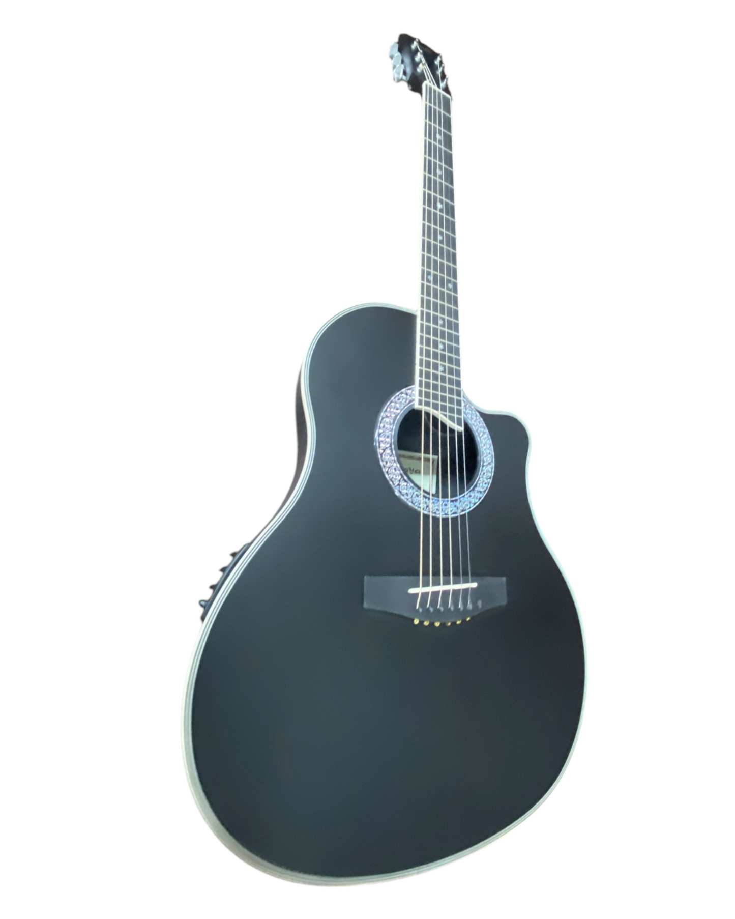 Haze SP721CEQMBK Roundback Built-In Pickups Fibre Glass Back Acoustic Guitar - Black