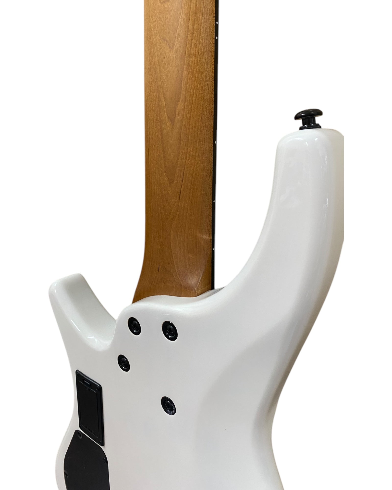 Haze HB5FFMS Voyager Series Headless Fanned Fret 5-String Electric Bass – Roasted Maple Neck, White Sunburst Finish, & Active BJ-80 Pickups