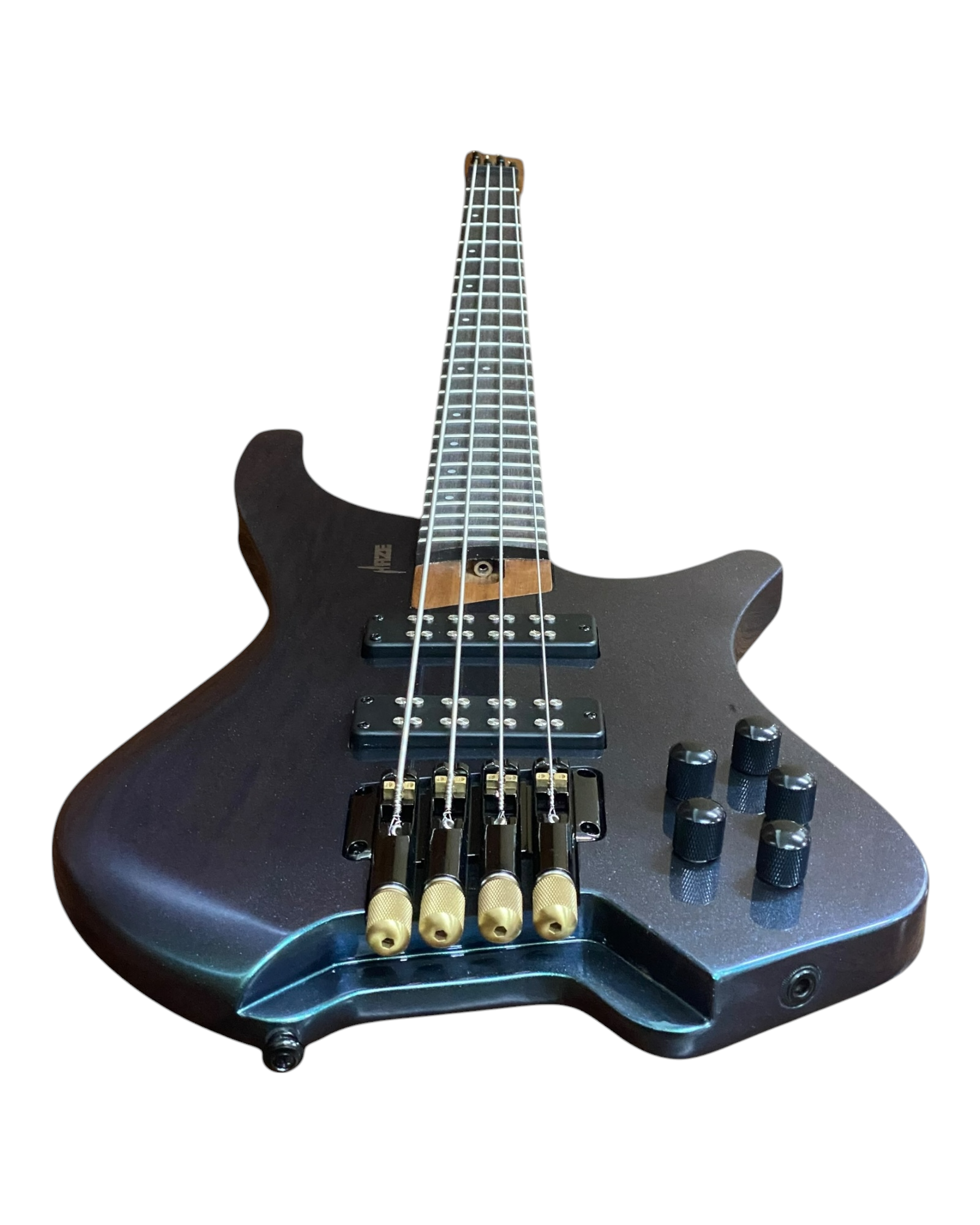 Haze HB4GNP Aurora Series Headless Electric Bass – 24-Fret Roasted Maple Neck, Green-Purple Chameleon Finish, & Active BJ-80 Pickups