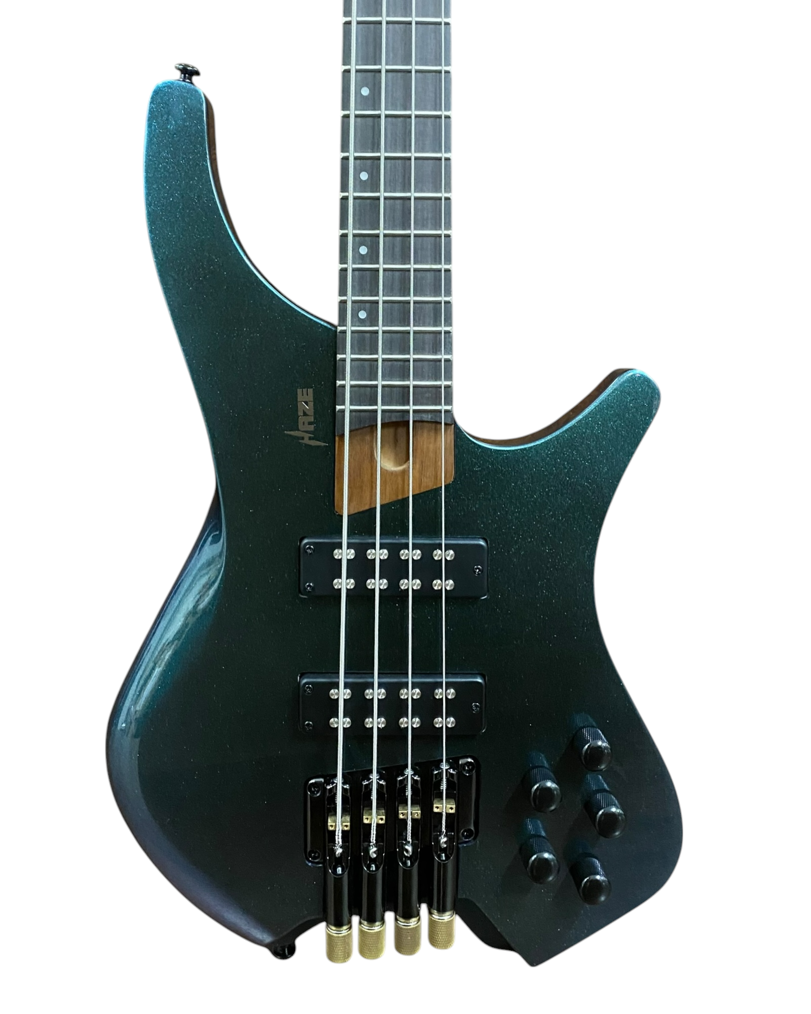 Haze HB4GNP Aurora Series Headless Electric Bass – 24-Fret Roasted Maple Neck, Green-Purple Chameleon Finish, & Active BJ-80 Pickups