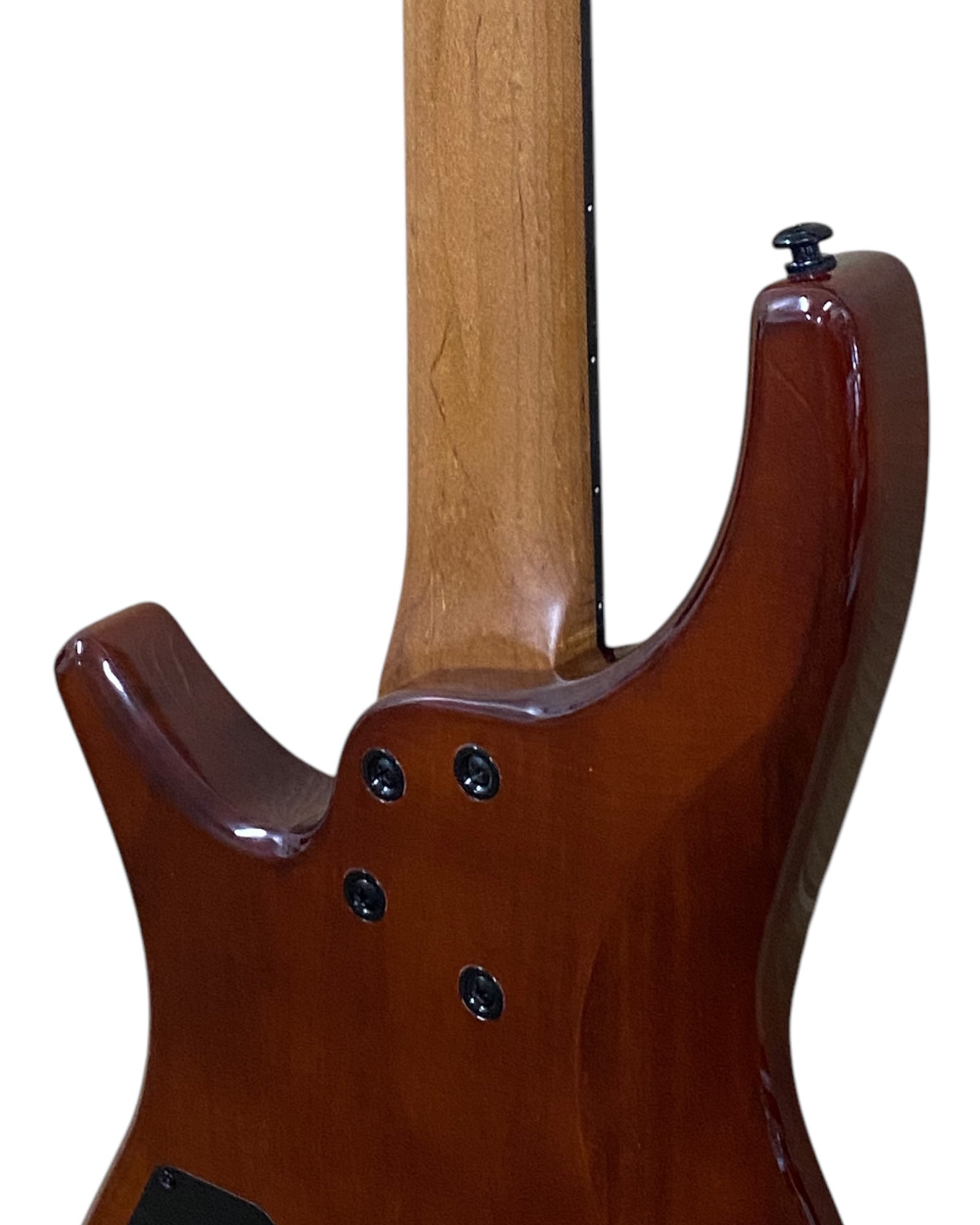 Haze B4H Timberline Series Headless Electric Bass – Roasted Maple Neck, Natural Brown Veneer, & Passive BJ-80 Pickups