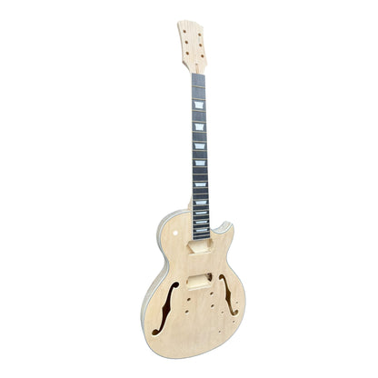 E329DIY Semi-Hollow Basswood Body Maple Set-Neck HLP H-H Electric Guitar DIY Kit - Complete No-Soldering w/ 3-Ply Ebony Trims & Chrome Hardware