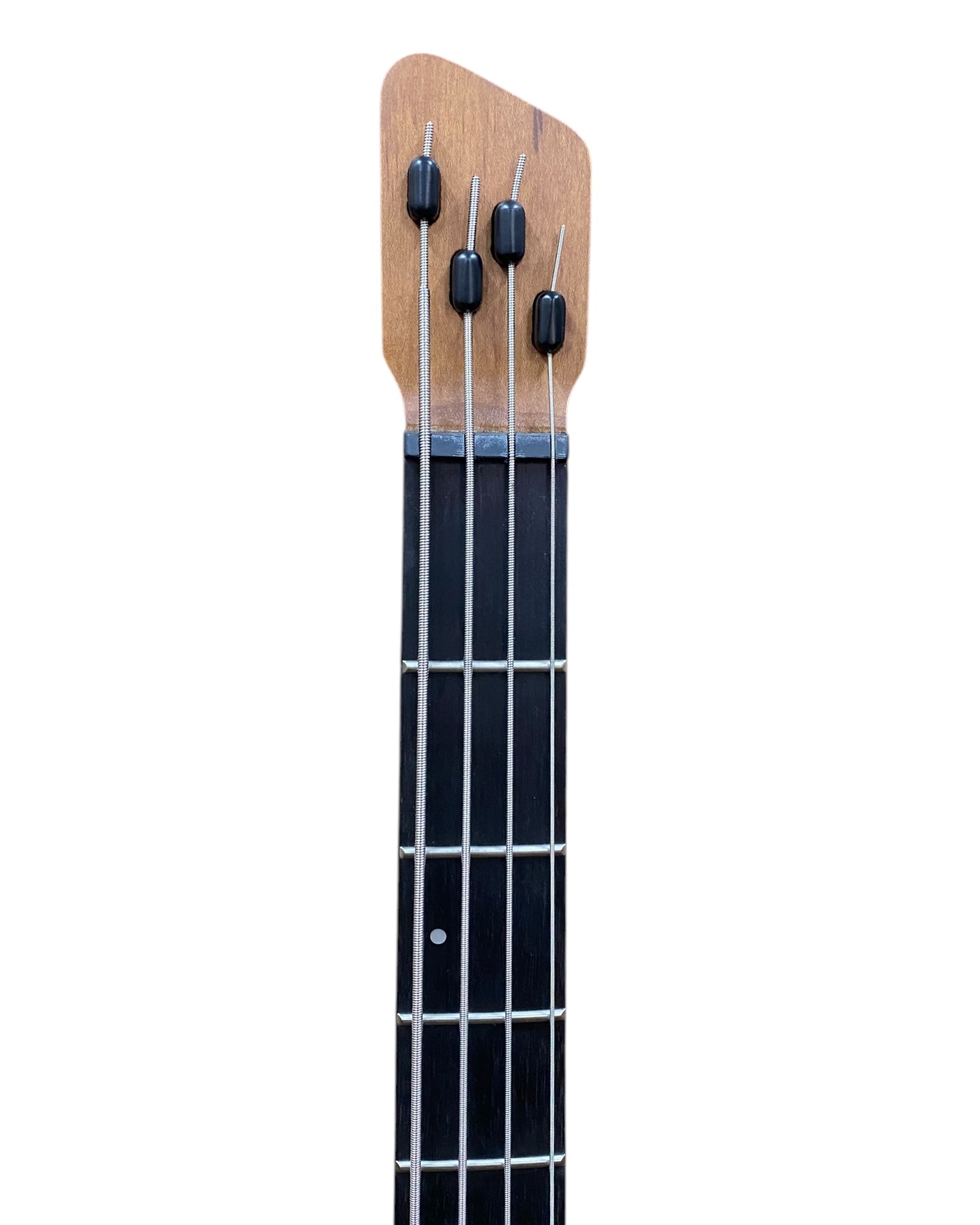 Haze B4H Timberline Series Headless Electric Bass – Roasted Maple Neck, Natural Brown Veneer, & Passive BJ-80 Pickups