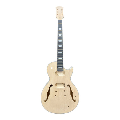E329DIY Semi-Hollow Basswood Body Maple Set-Neck HLP H-H Electric Guitar DIY Kit - Complete No-Soldering w/ 3-Ply Ebony Trims & Chrome Hardware