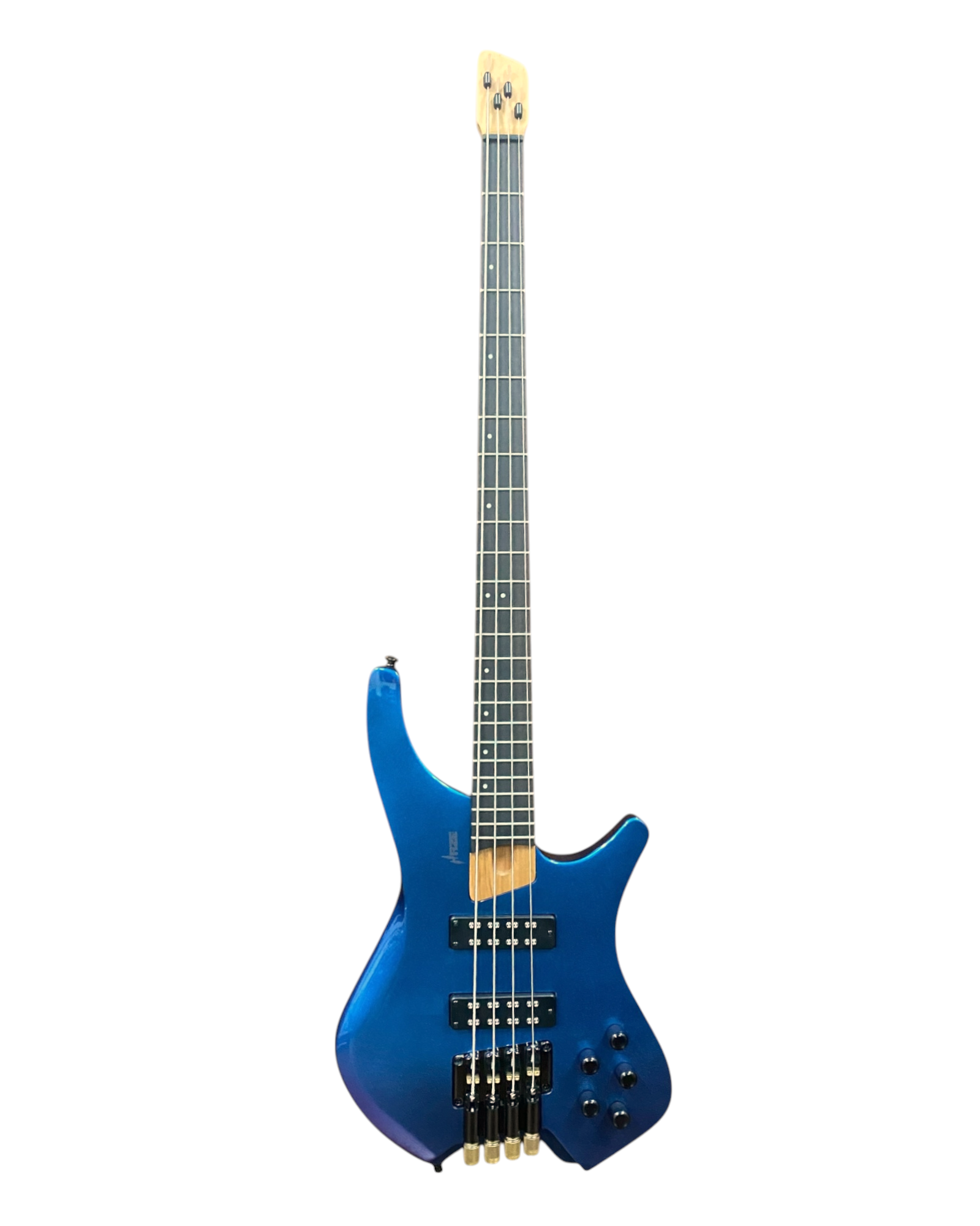 Haze HB4BLP Aurora Series Headless Electric Bass – 24-Fret Roasted Maple Neck, Blue-Purple Chameleon Finish, & Active BJ-80 Pickups