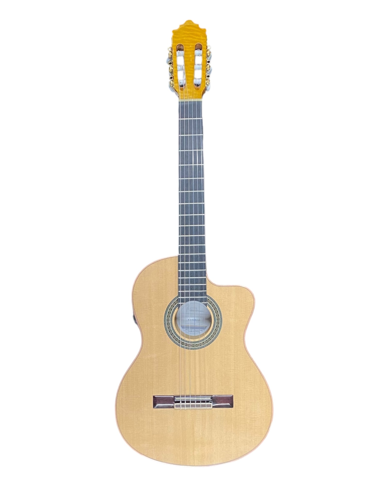 Haze Solid Spruce Top Flamed Maple Bowled Back Cutaway Classical Guitar w/ Double OS1 Vibration Pickups - SCG953BCEQN