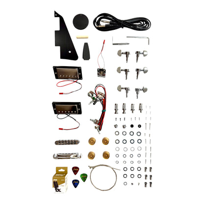 E329DIY Semi-Hollow Basswood Body Maple Set-Neck HLP H-H Electric Guitar DIY Kit - Complete No-Soldering w/ 3-Ply Ebony Trims & Chrome Hardware