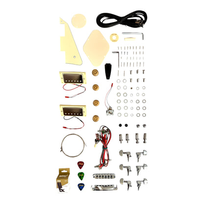 E238DIY Arched Top Solid Basswood Body Maple Set-Neck HLP H-H Electric Guitar DIY Kit - Complete No-Soldering w/ 3-Ply Ivory Trims & Chrome Hardware