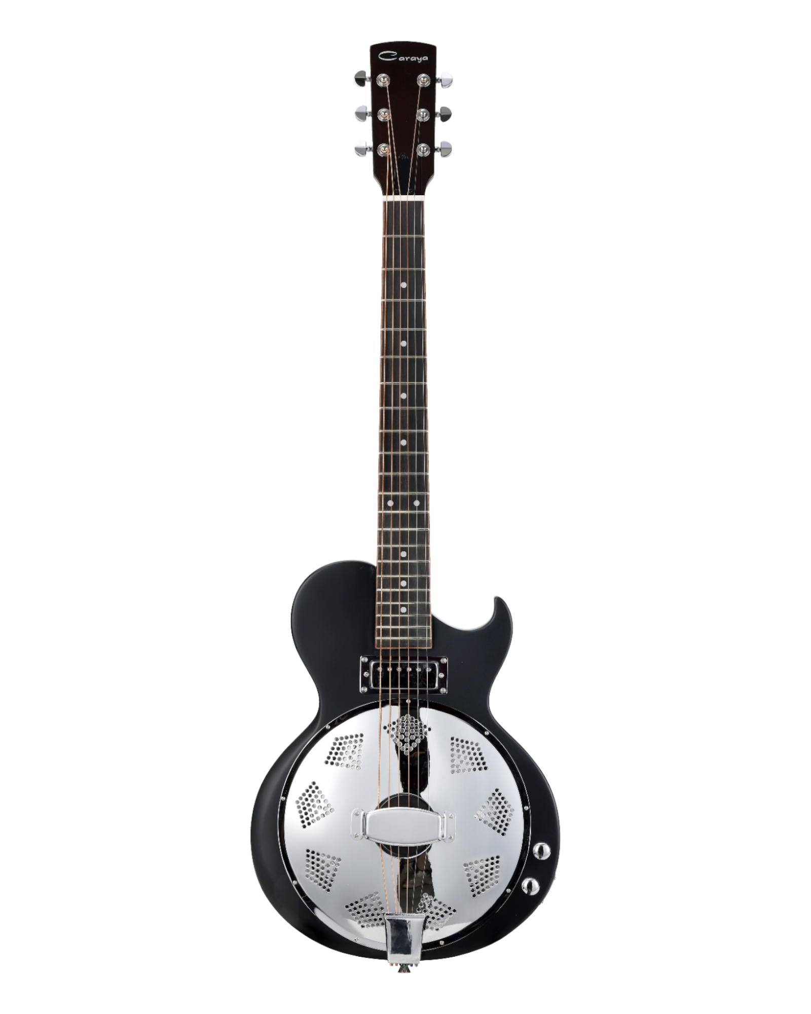 Caraya SDG80 Hybrid Electric-Acoustic Resonator Guitar – Okoume, Satin Black