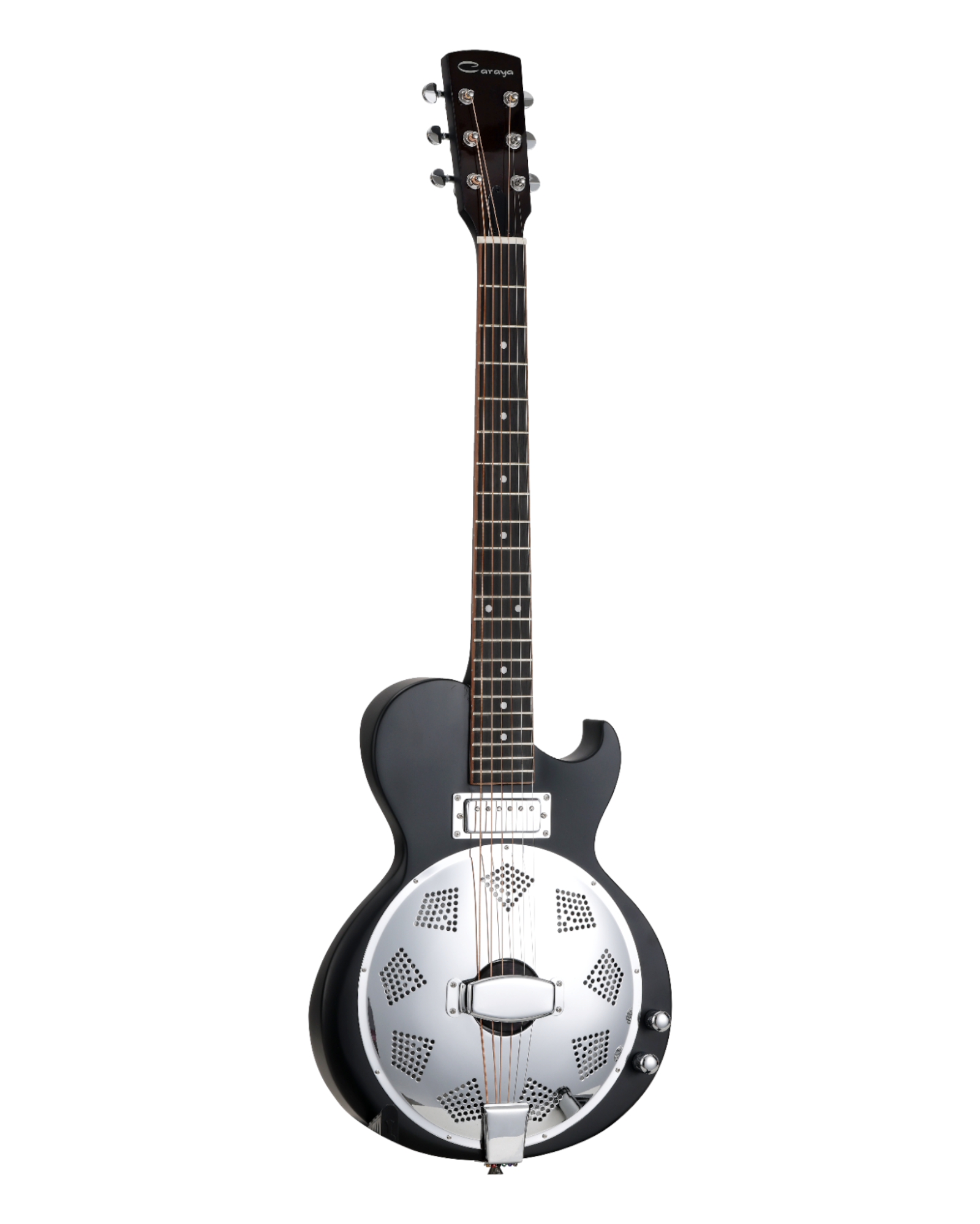 Caraya SDG80 Hybrid Electric-Acoustic Resonator Guitar – Okoume, Satin Black