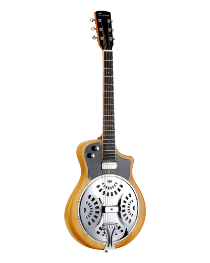 Caraya "Lightweight, Iconic, Unique" Paulownia Electric Resonator Hybrid Guitar w/ Built-in Humbucker Pickups in Clear Matte Finish - RE20