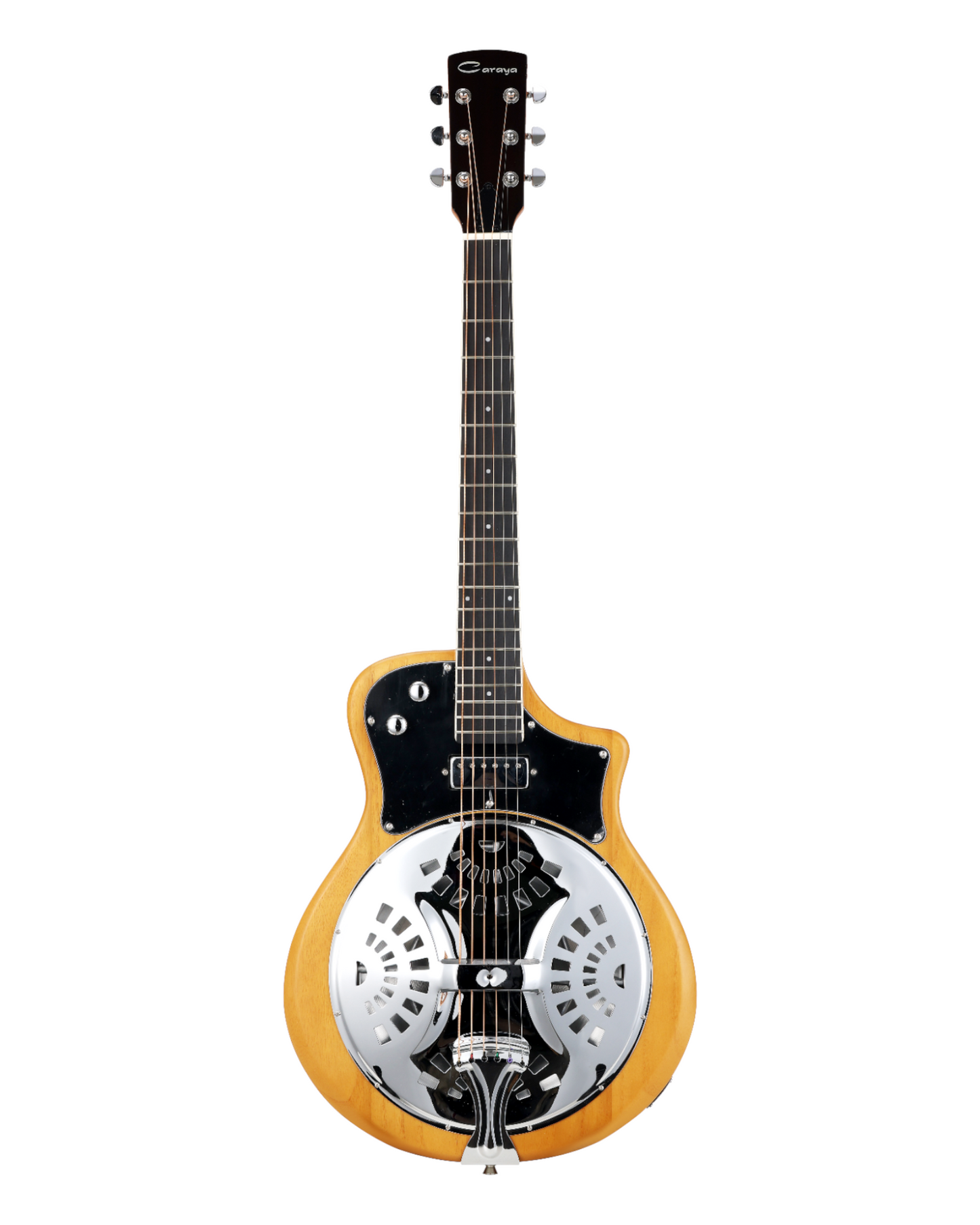 Caraya "Lightweight, Iconic, Unique" Paulownia Electric Resonator Hybrid Guitar w/ Built-in Humbucker Pickups in Clear Matte Finish - RE20