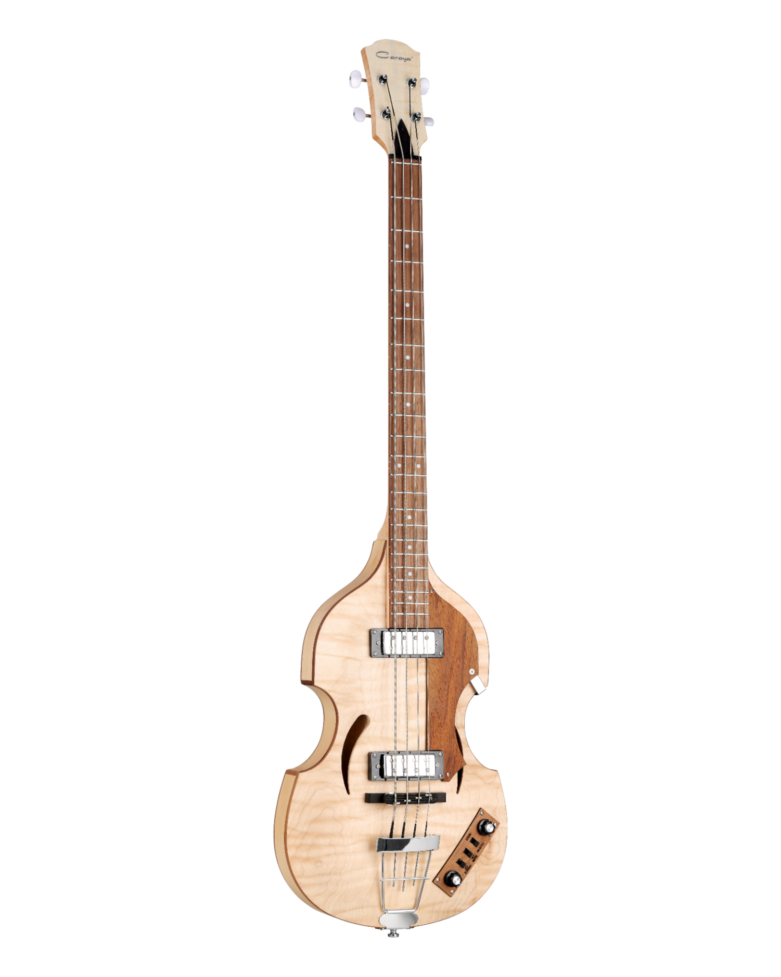Caraya Flamed Maple 4-String Semi-Hollow Violin Bass Guitar  SBG008