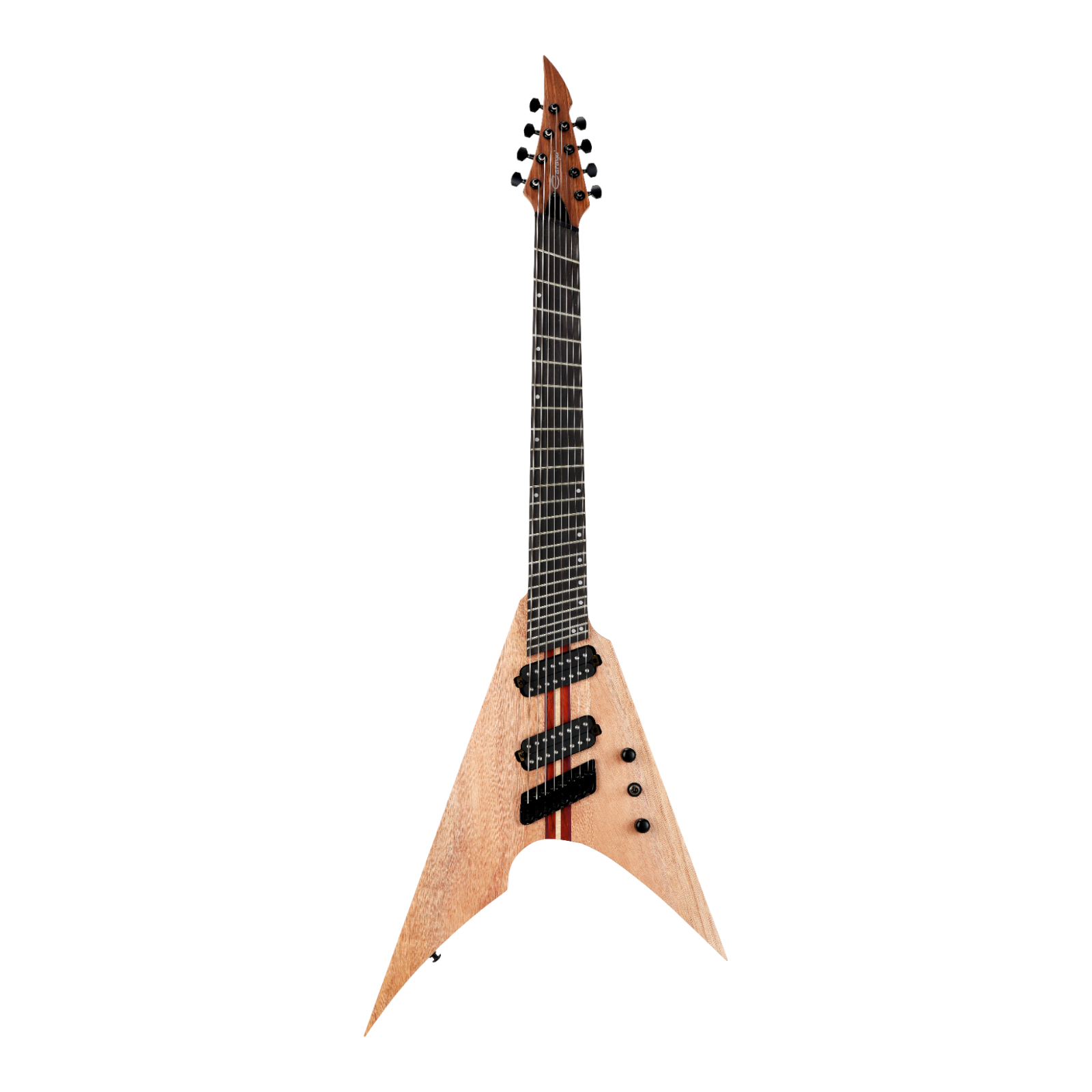 Caraya FV7MS Woodgrain "Phantom" 7-String V-Shaped Electric Guitar