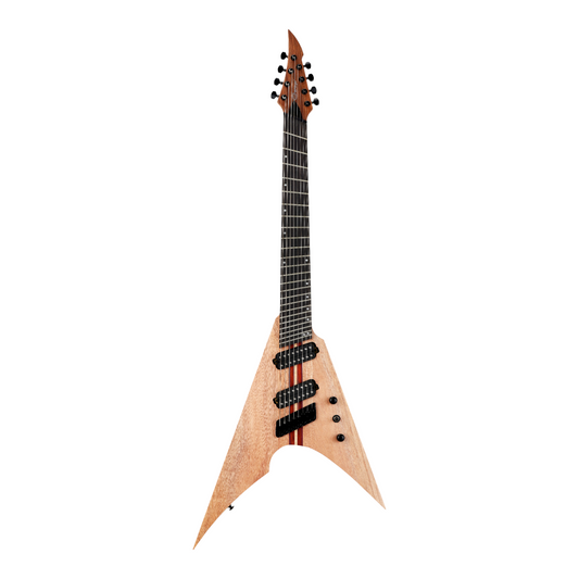 Caraya FV7MS Woodgrain "Phantom" 7-String V-Shaped Electric Guitar