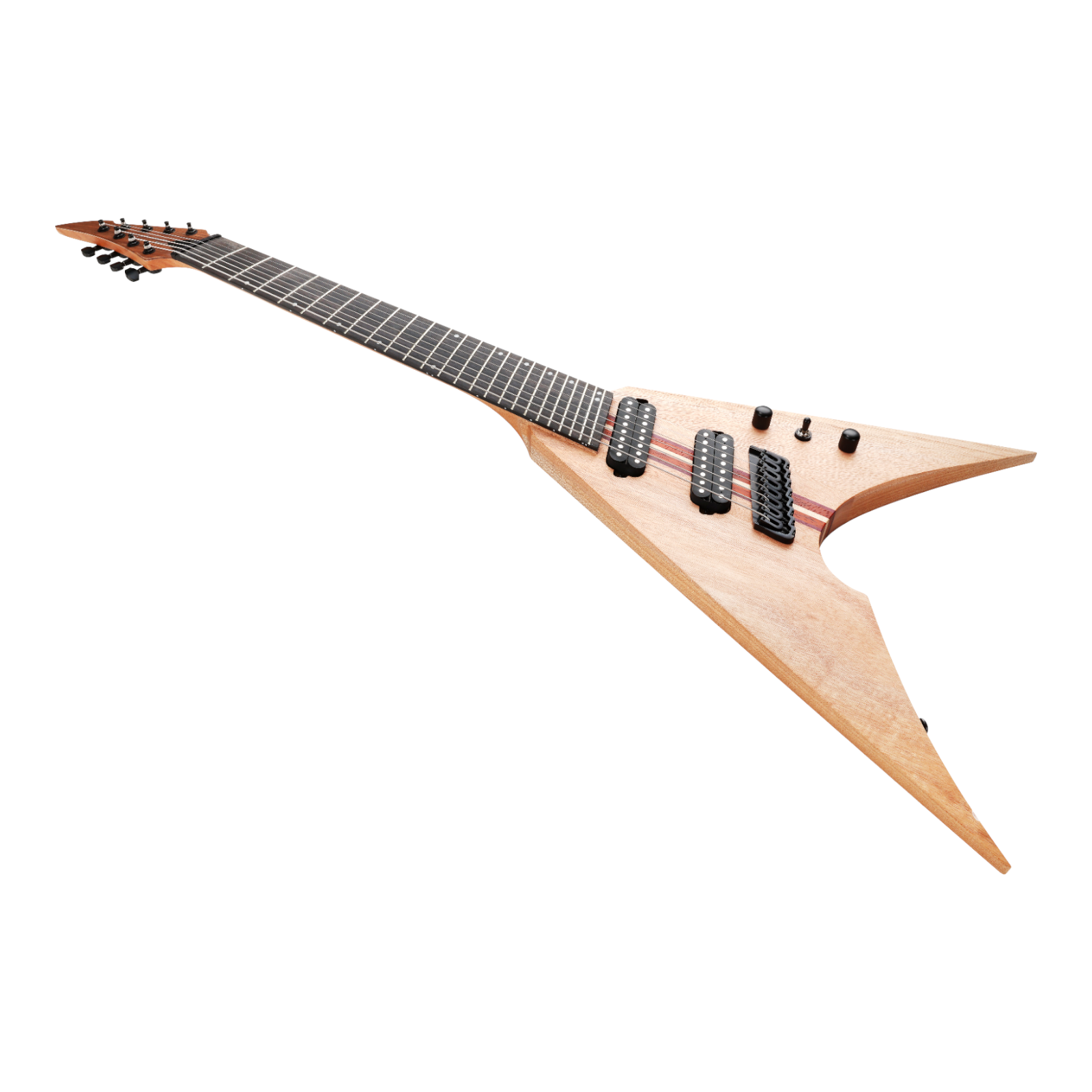 Caraya FV7MS Woodgrain "Phantom" 7-String V-Shaped Electric Guitar