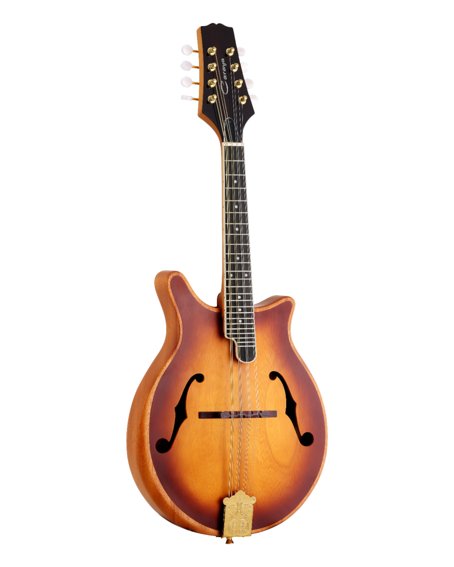 Caraya Solid Okoume Paulownia "Modern Twist" Mandolin in Sunburst w/ Bevelled Edges & Gold Hardware - DMA40