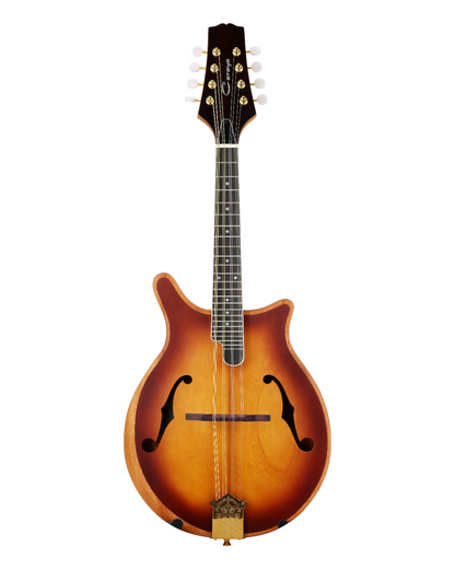 Caraya Solid Okoume Paulownia "Modern Twist" Mandolin in Sunburst w/ Bevelled Edges & Gold Hardware - DMA40