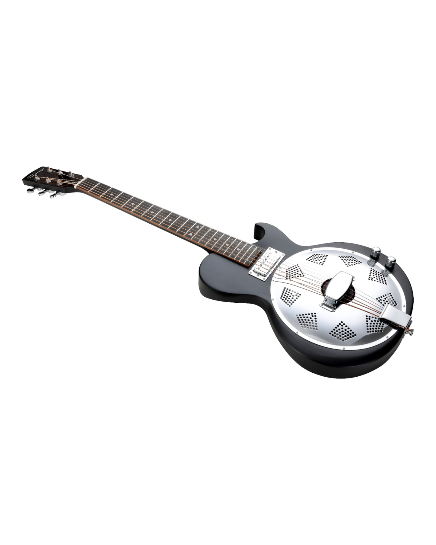 Caraya “Bold, Lightweight, Cool” Okoume Electric Resonator Hybrid Guitar w/ Built-in Humbucker Pickups in Black Matte Finish - SDG80