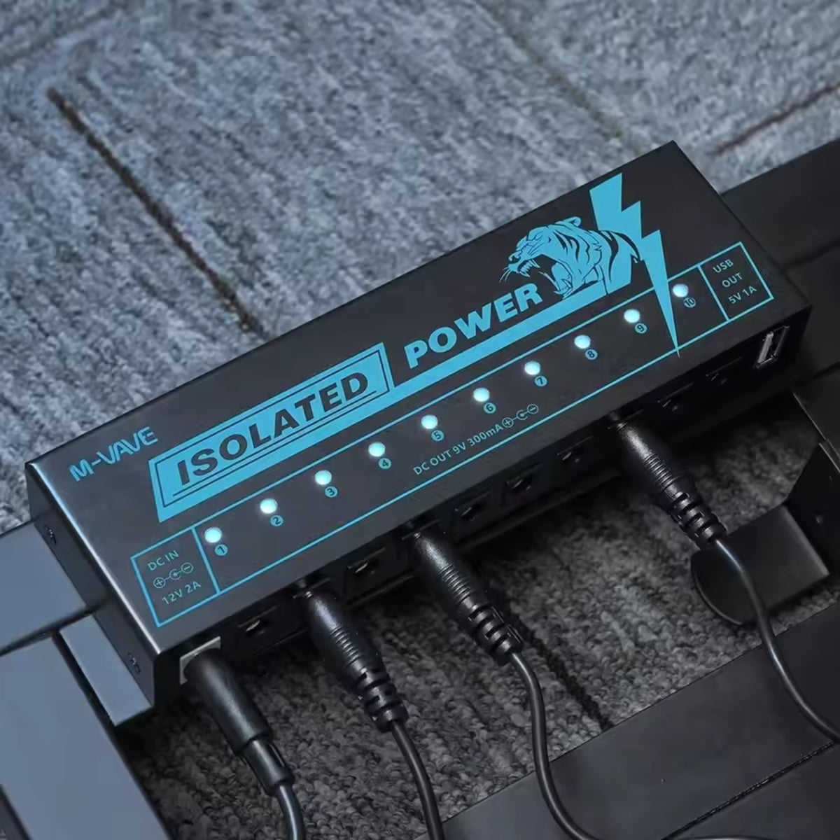 M-VAVE ISOLATEDPOWER 10-Output 9V 300mA Isolated Pedalboard Power Supply w/ Additional 5V USB Output & Over-Current Protection