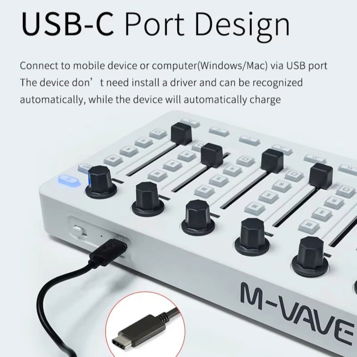 M-VAVE SMCMIXER Wireless DAW MIDI Control Surface w/ 8 Touch-Sensitive Faders, 8 Rotary Encoders & 43 Assignable Buttons