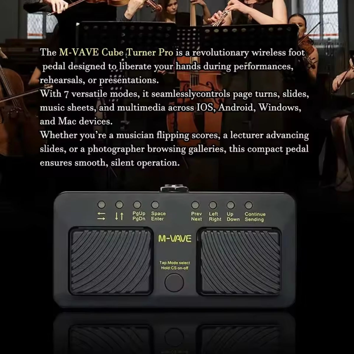 M-VAVE CUBETURNERPRO Wireless Bluetooth 2-Switch Page Turner Foot Pedal w/ 7 Modes & 48-Hour Battery