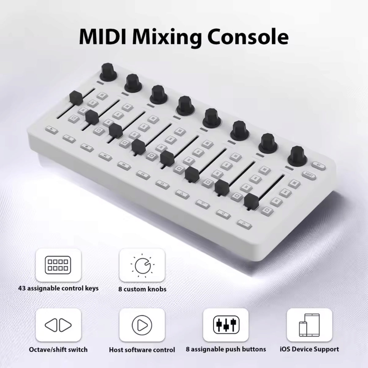M-VAVE SMCMIXER Wireless DAW MIDI Control Surface w/ 8 Touch-Sensitive Faders, 8 Rotary Encoders & 43 Assignable Buttons