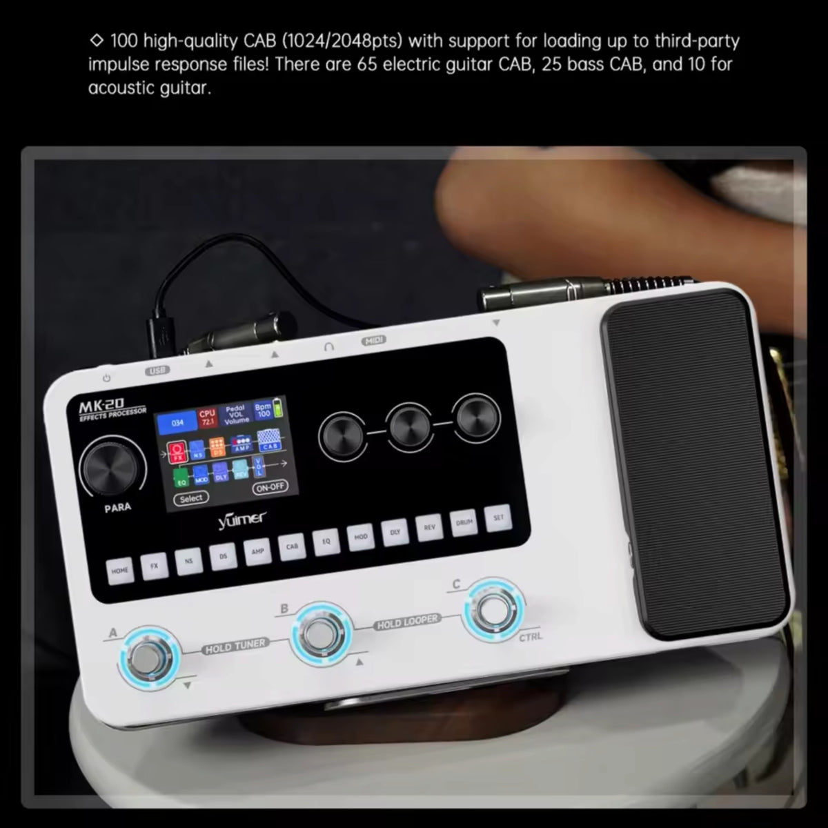 Yuimer MK20Y Portable Rechargeable 3-Switch Guitar & Bass Multi-Effects Floor Processor w/ Built-In Expression Pedal