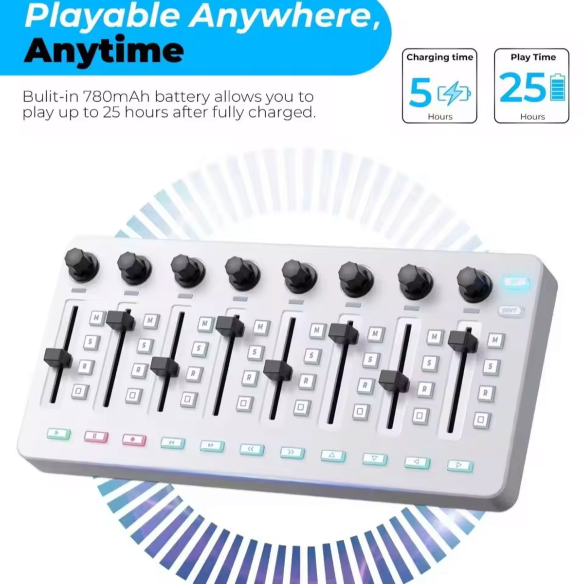 M-VAVE SMCMIXER Wireless DAW MIDI Control Surface w/ 8 Touch-Sensitive Faders, 8 Rotary Encoders & 43 Assignable Buttons