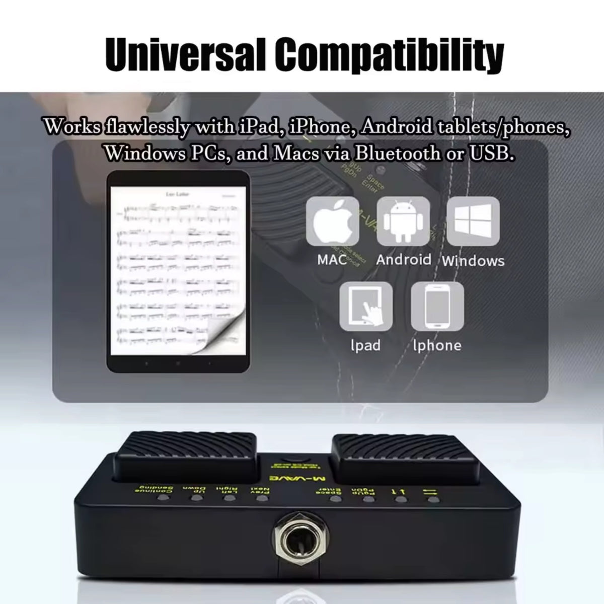 M-VAVE CUBETURNERPRO Wireless Bluetooth 2-Switch Page Turner Foot Pedal w/ 7 Modes & 48-Hour Battery