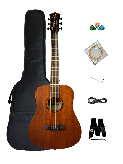 Caraya SAFAIR34EQ 34" All Mahogany Built-In Pickups/Tuner Acoustic Guitar - Natural with Accessories and 10W Amp. (Optional)