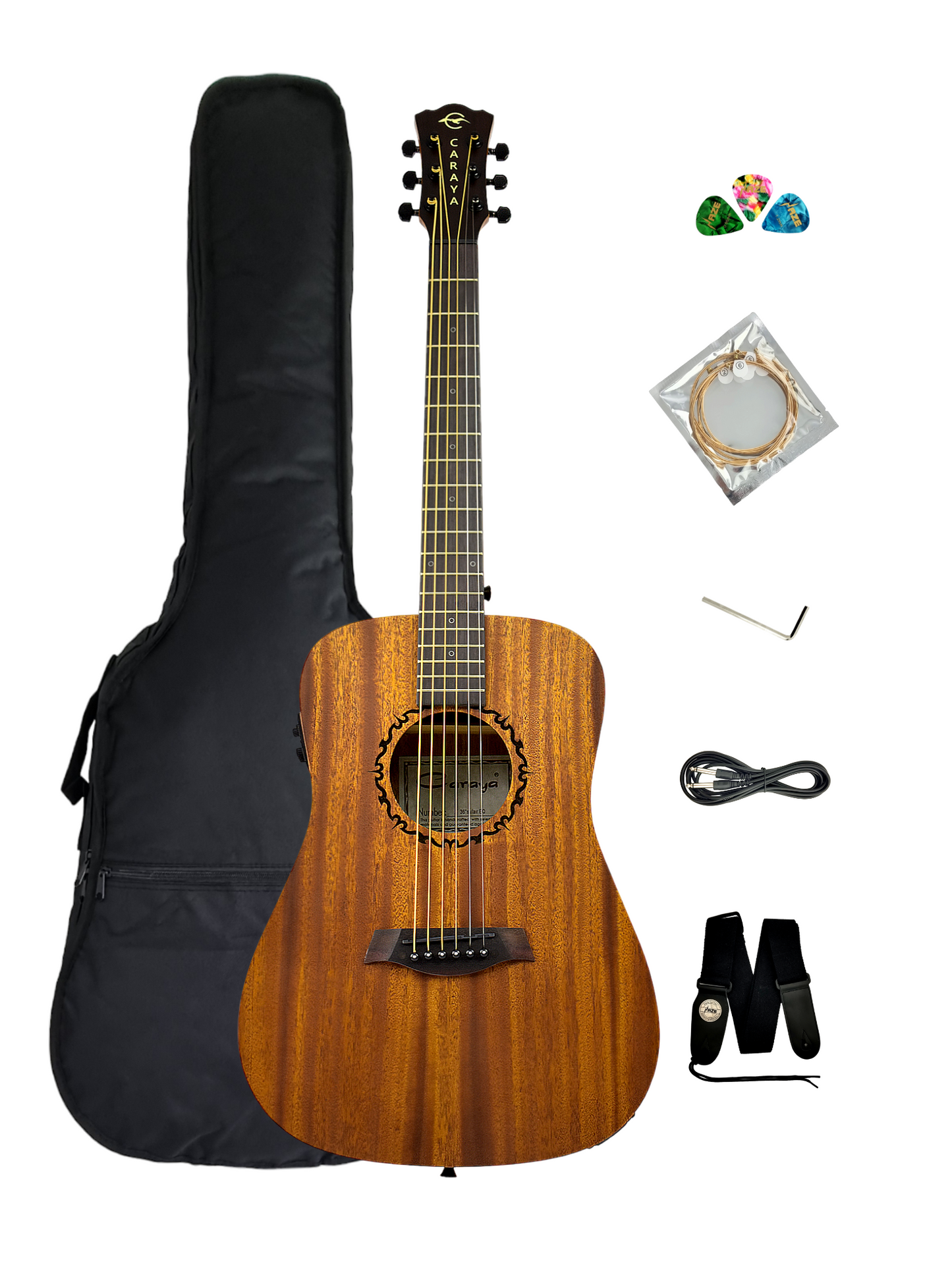 Caraya SAFAIR36EQ 36" Traveler Built-In Pickups/Tuner Acoustic Guitar - Natural  with Accessories and 10W Amp. (Optional)