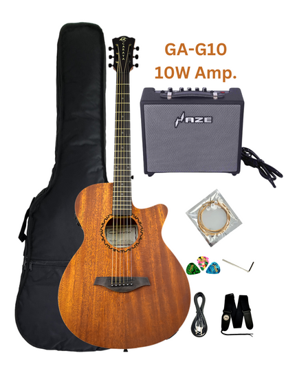 Caraya SAFAIR40CEQ 40" Traveler Built-In Pickups/Tuner Acoustic Guitar - Natural with Accessories and 10W Amp. (Optional)