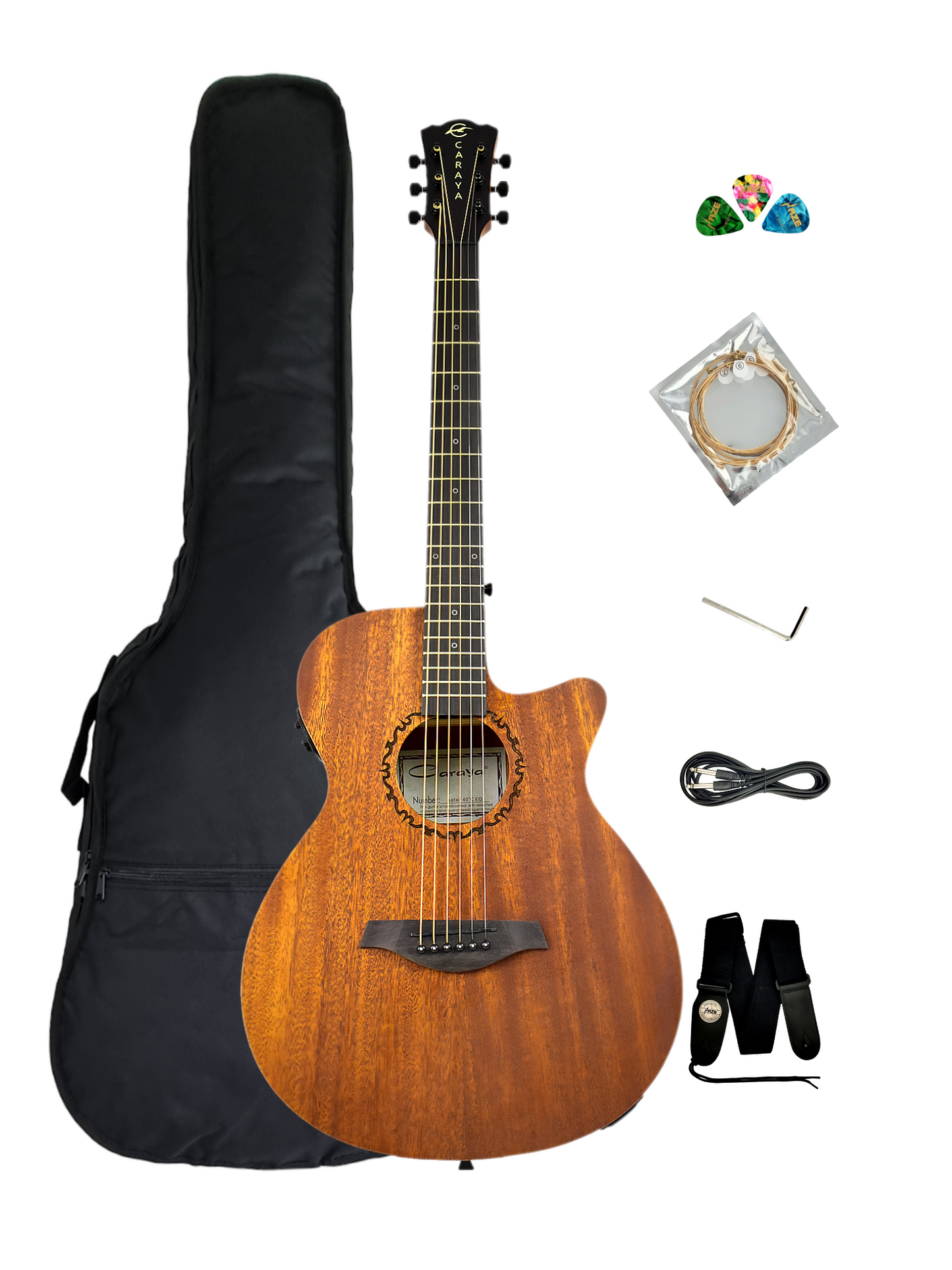 Caraya SAFAIR40CEQ 40" Traveler Built-In Pickups/Tuner Acoustic Guitar - Natural with Accessories and 10W Amp. (Optional)