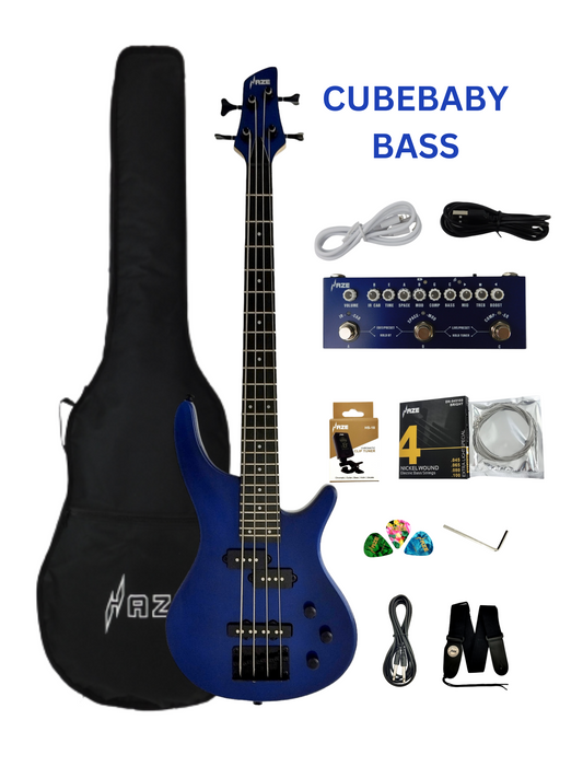 1/2 Size HAZE Electric Bass Guitar, Navy Metallic Blue 24 Frets, SBG385JB34