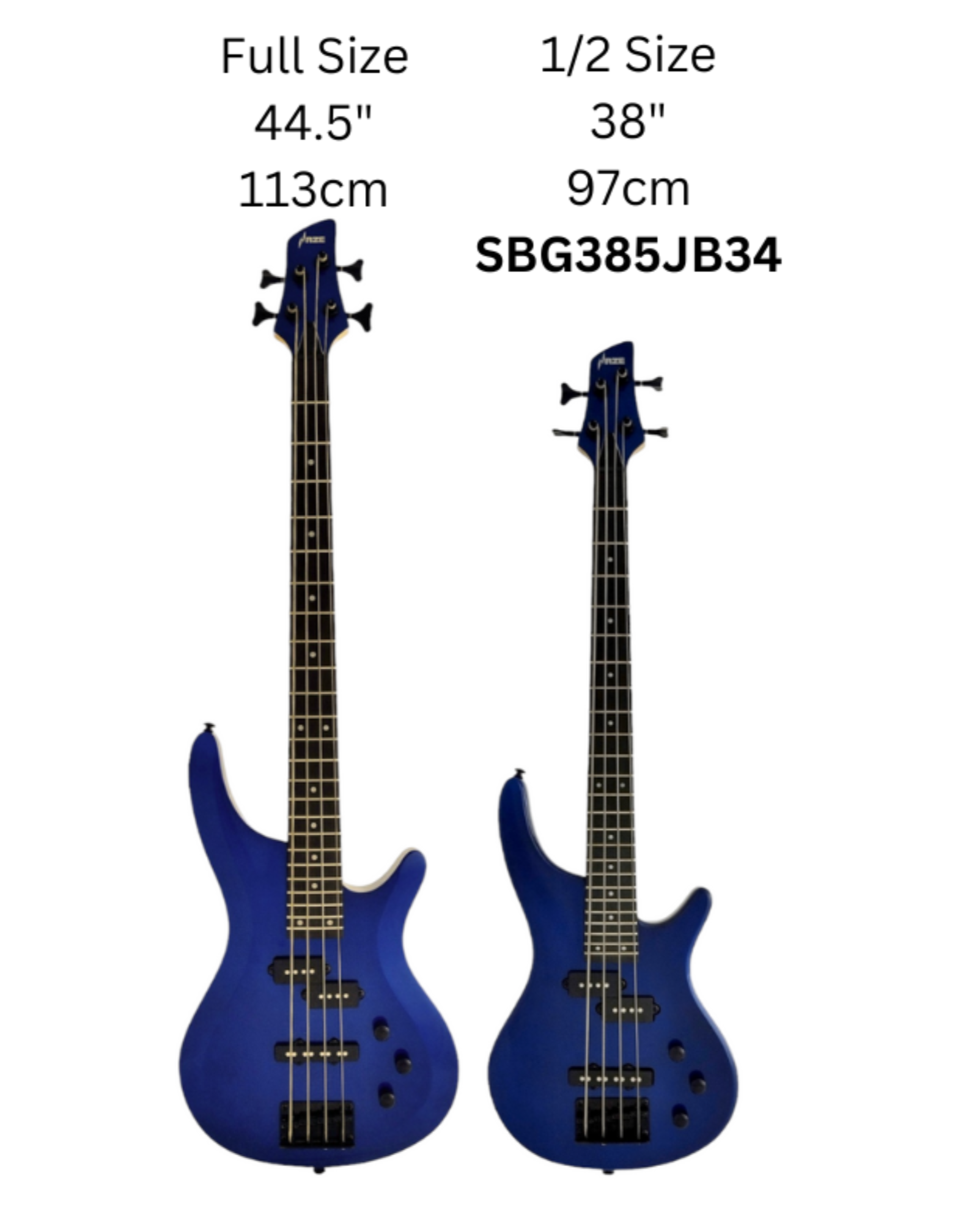 1/2 Size HAZE Electric Bass Guitar, Navy Metallic Blue 24 Frets, SBG385JB34
