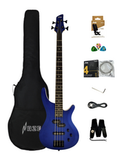 Haze SBG385JB Electric Bass Guitar, 4-String, Navy Metallic Blue with Accessories and Haze CUBEBABY Multi Effects Pedals(Optional)