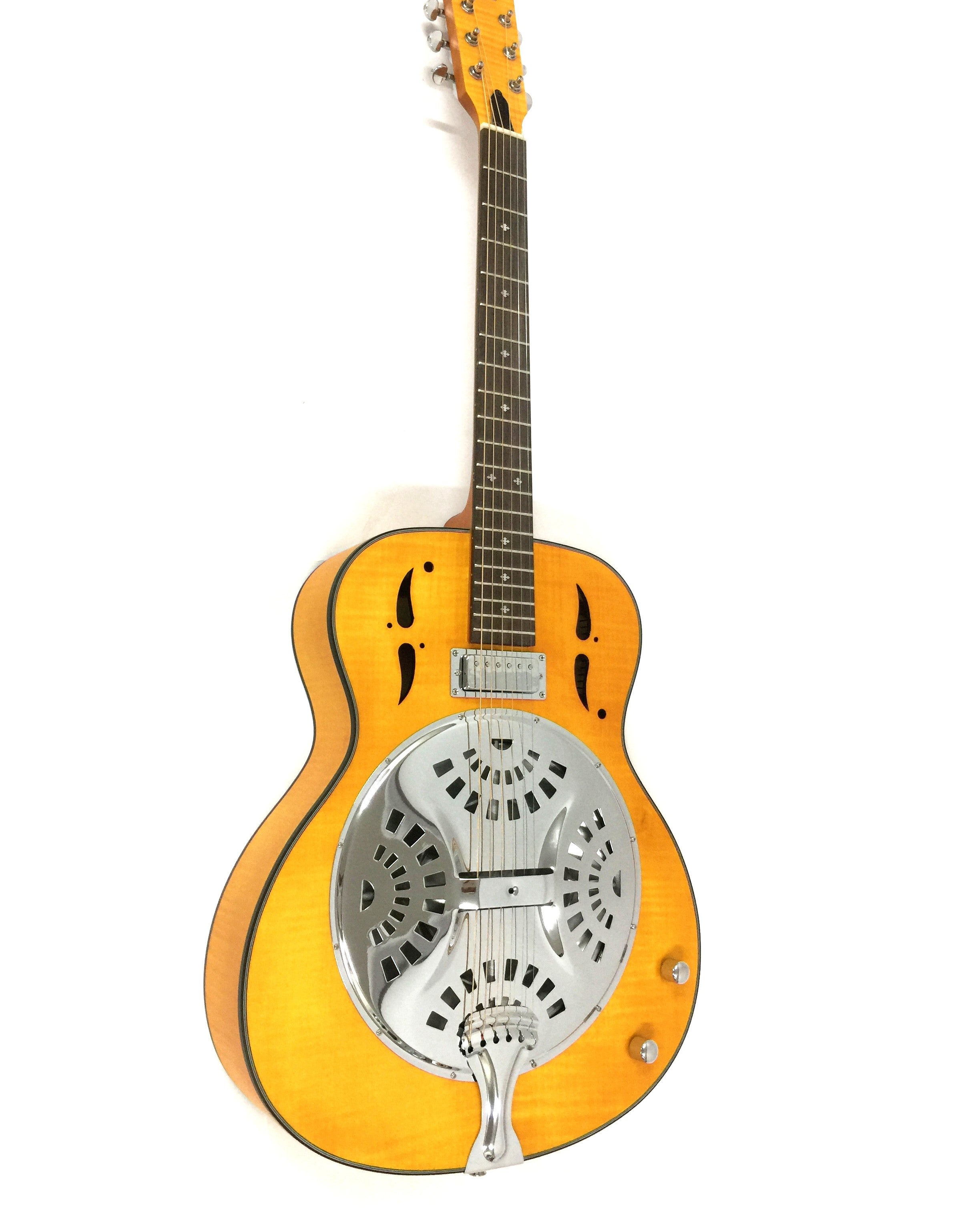Haze SDG727 Roundneck Resonator Guitar, Flame Maple, with Pickups + Free Gig Bag