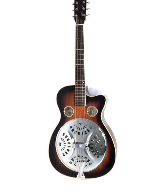 Haze SDG738 All-Mahogany Roundneck Resonator Guitar, Tobacco Sunburst with Bag