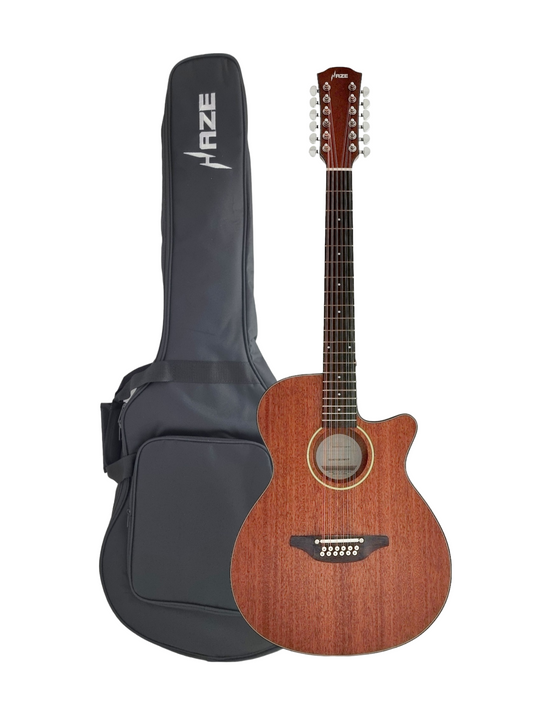 Haze SDG82712CEQSM 12-String Mahogany/Sapele Body Acoustic-Electric Guitar with Height Adjustable Saddle - Natural