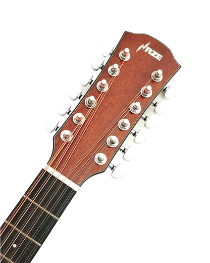 Haze SDG82712CEQSM 12-String Mahogany/Sapele Body Acoustic-Electric Guitar with Height Adjustable Saddle - Natural