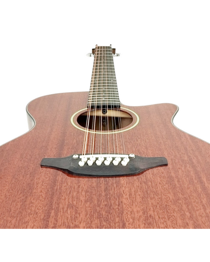 Haze SDG82712CEQSM 12-String Mahogany/Sapele Body Acoustic-Electric Guitar with Height Adjustable Saddle - Natural