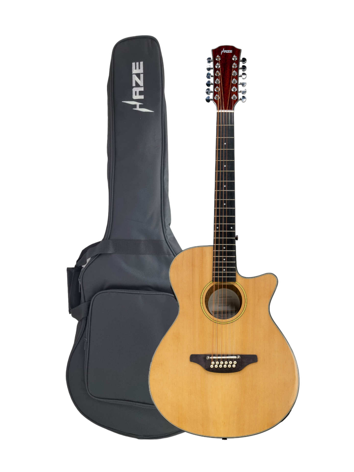 Haze 12-String Saddle Height Adjustable Built-In Pickup/Tuner Acoustic Guitar - Natural SDG82712CEQSN
