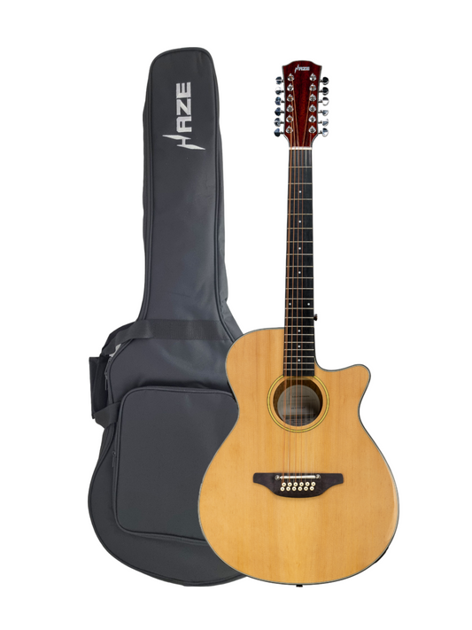 Haze SDG82712CEQSN 12-String Solid Spruce Acoustic-Electric Guitar with Height Adjustable Saddle - Natural