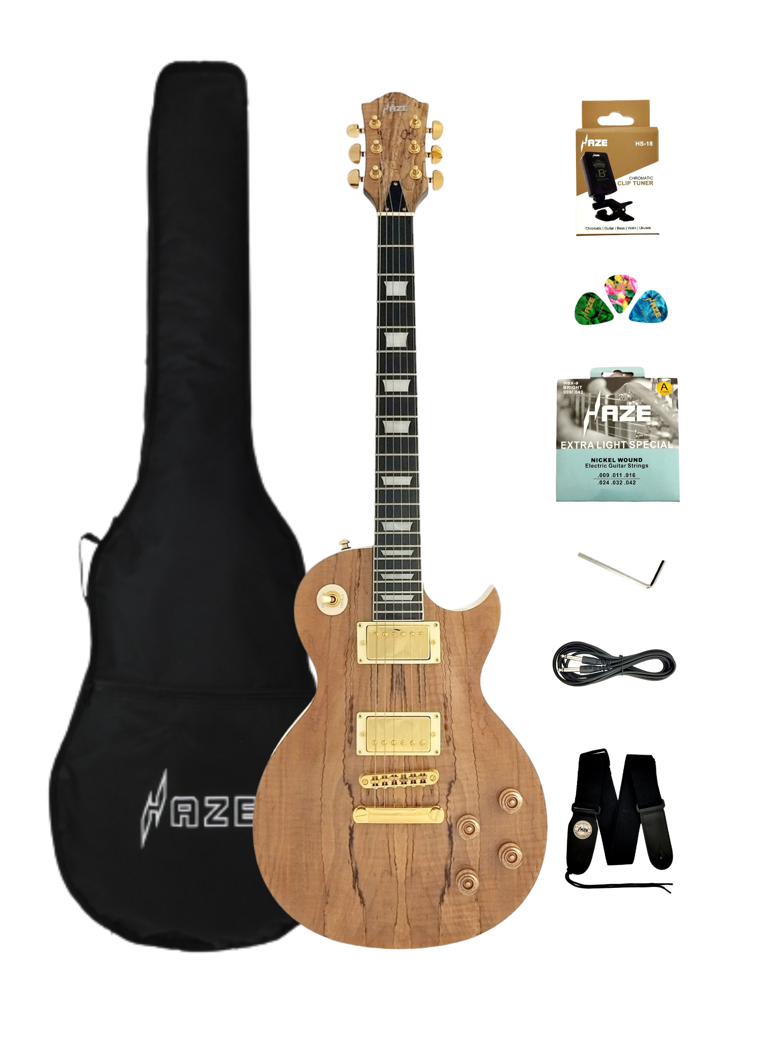 Haze SEG227 Spalted Maple Electric Guitar with Dual Humbuckers